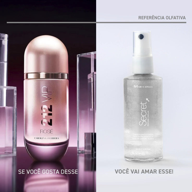 Perfume Capilar Secret 60ml (Inspirado no 212 VIP Rosé Carolina Herrera) - Mio Capelli®